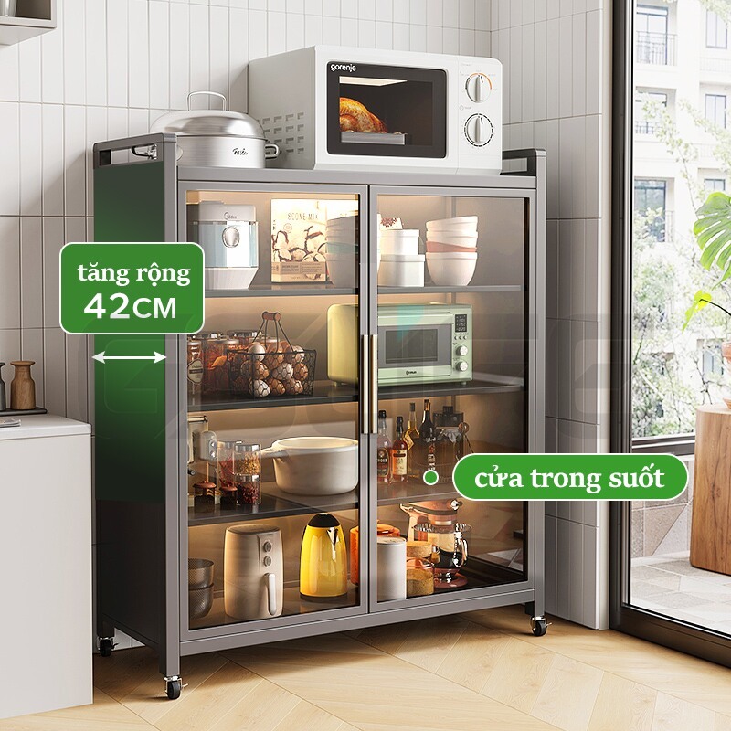 Lifinity Kệ Để Đồ Nhà Bếp Đa Năng Thép Cacbon Với Bánh Xe Dễ Di Chuyển, Thiết Kế Đôi Cửa, Chống Bụi