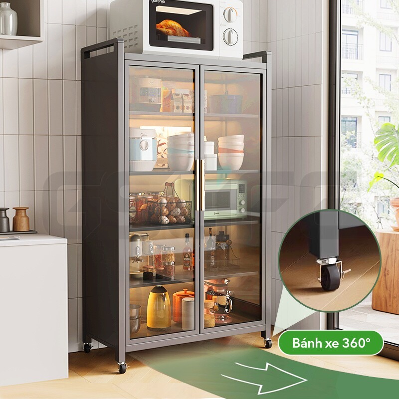 Lifinity Kệ Để Đồ Nhà Bếp Đa Năng Thép Cacbon Với Bánh Xe Dễ Di Chuyển, Thiết Kế Đôi Cửa, Chống Bụi