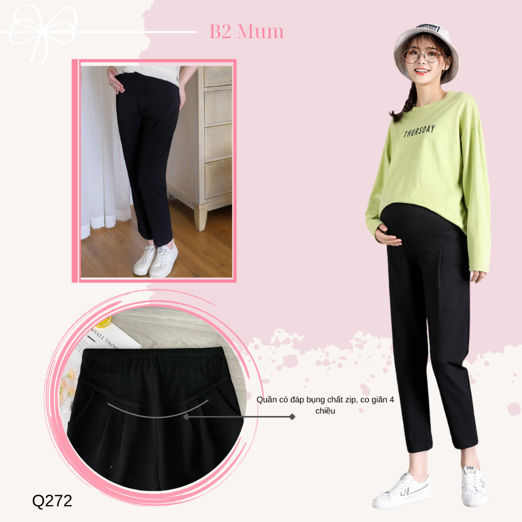 Quần bầu baggy chất mango co giãn, có túi thật, có chun chỉnh bụng Q272 B2MUM