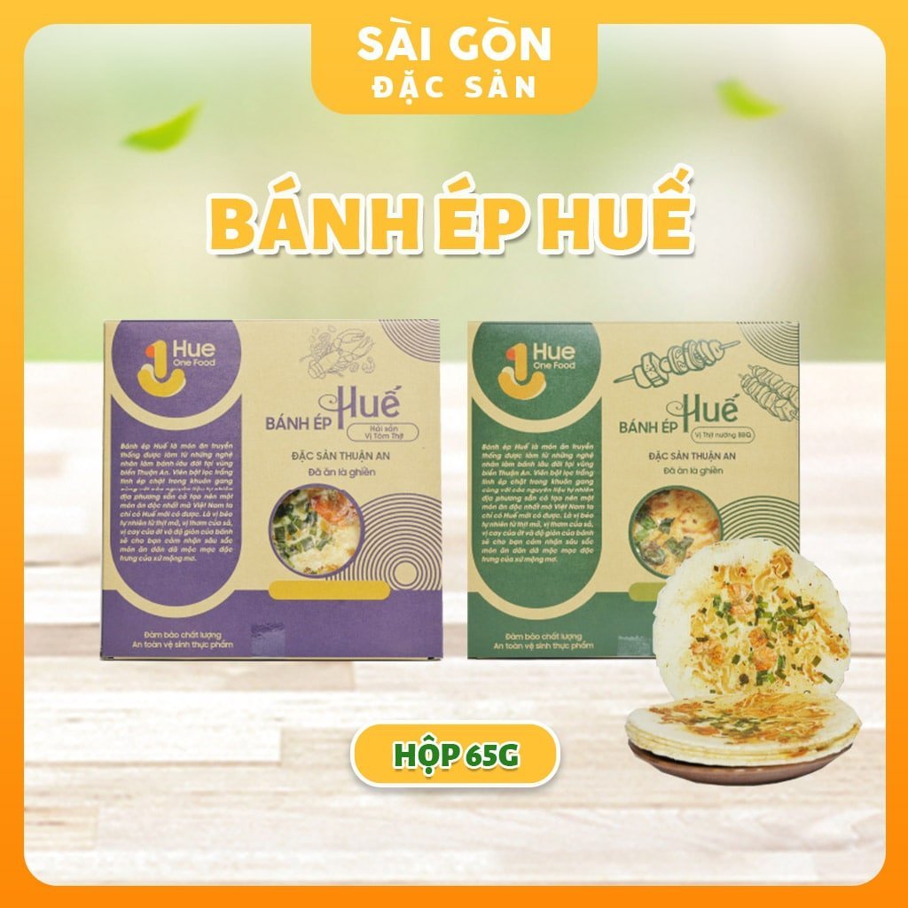 Bánh Ép Huế Khô Vị Tôm Thịt và Bánh Ép Huế Khô Vị Thịt Nướng Đặc Sản Thuân An Huế Hộp 40 Gam và 65 Gam