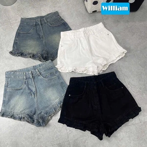 Quần short jean nữ chất denin lưng cao lai bèo dễ thương William- AT483