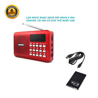 Loa nghe đài Craven CR-16 hỗ trợ khe USB / thẻ nhớ / jack cắm tai nghe (Đỏ)
