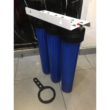 Bộ Lọc Nước Đầu Nguồn 20inch - 3 Cốc Lọc 20 inch Ren 21- Kèm Giá + Bộ Lõi Lọc 20inch