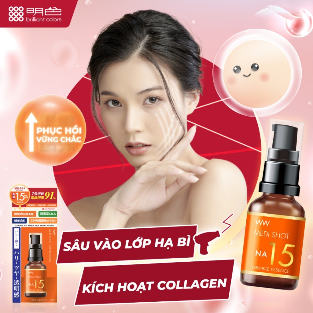 Tinh Chất Niacinamine 15% Dưỡng Trắng Da, Giảm Nếp Nhăn Meishoku Medi Shot NA15 Wrinkle Essence 30mL
