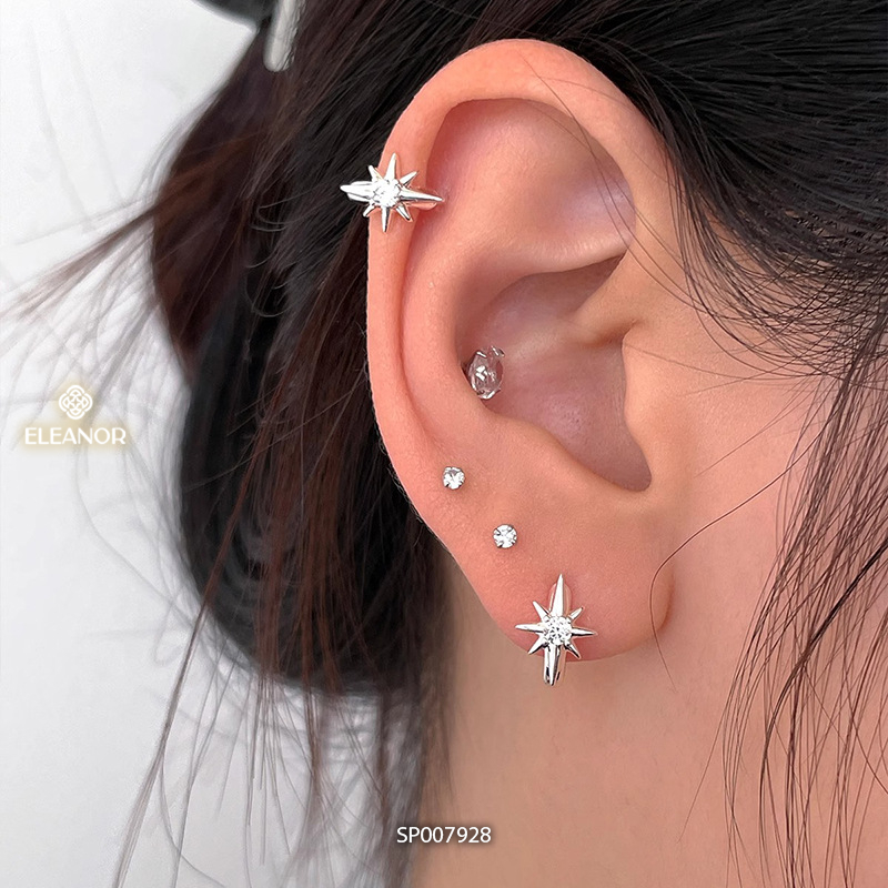 Bông tai nữ chuôi bạc 925 Eleanor Accessories thiết kế ngôi sao phụ kiện trang sức khuyên tai 7928