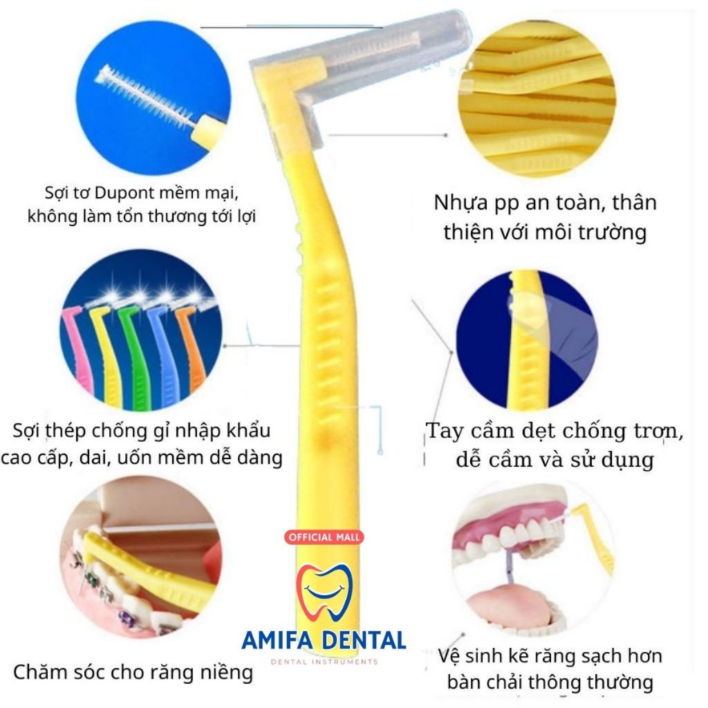 Bàn Chải Kẽ Răng Chữ L Xịn, Bàn Chải Kẽ Vệ Sinh Răng Niềng, Bàn Chải Làm Sạch Kẽ Răng Đủ Size Đủ Màu