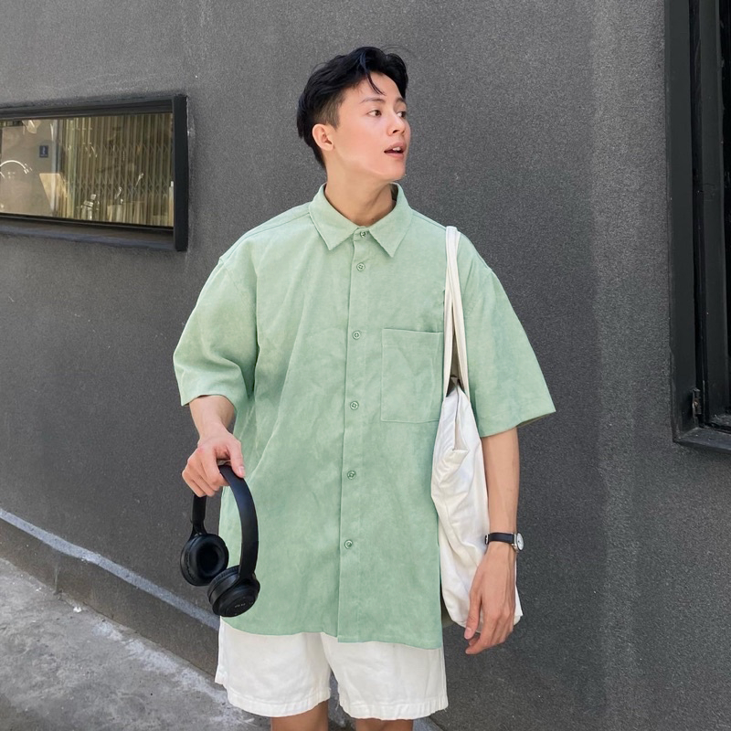 Áo Sơ Mi Tay Ngắn Nhung Tăm Nam Nữ Thời Trang Hàn Quốc Form Thoải Mái HALLEY A15