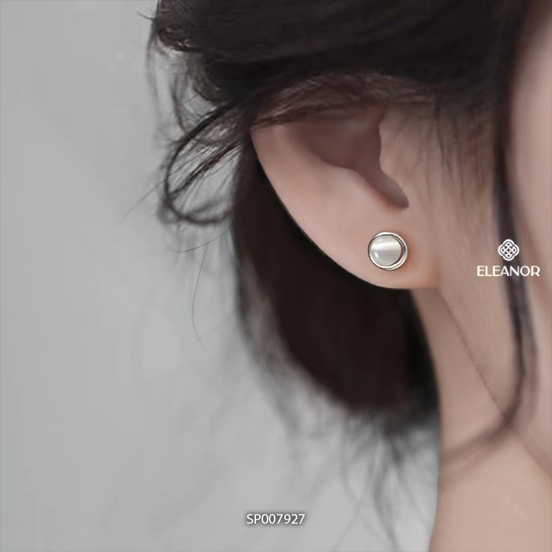 Bông tai nữ chuôi bạc 925 Eleanor Accessories hình tròn khuyên tai đính đá phụ kiện trang sức 7927