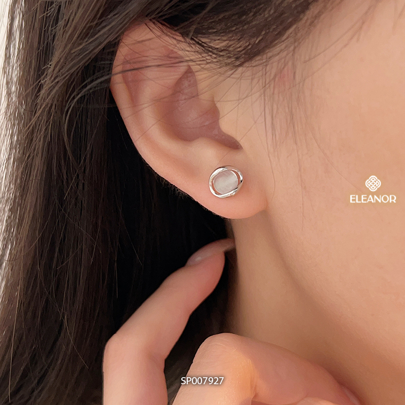 Bông tai nữ chuôi bạc 925 Eleanor Accessories hình tròn khuyên tai đính đá phụ kiện trang sức 7927