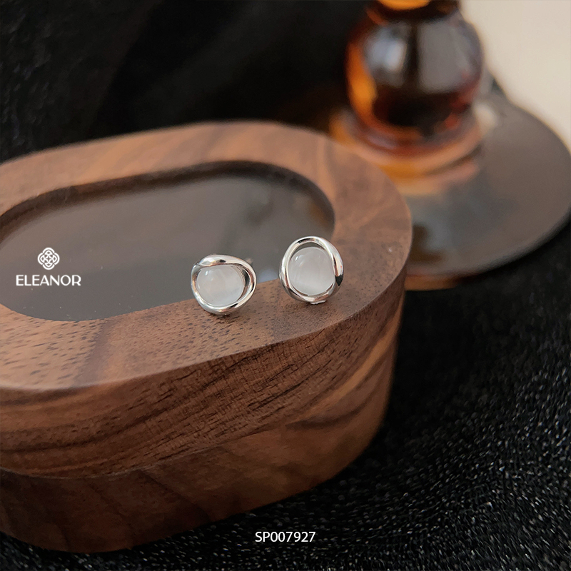 Bông tai nữ chuôi bạc 925 Eleanor Accessories hình tròn khuyên tai đính đá phụ kiện trang sức 7927