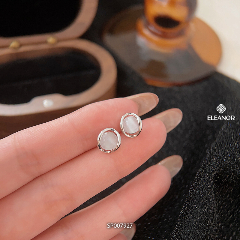 Bông tai nữ chuôi bạc 925 Eleanor Accessories hình tròn khuyên tai đính đá phụ kiện trang sức 7927