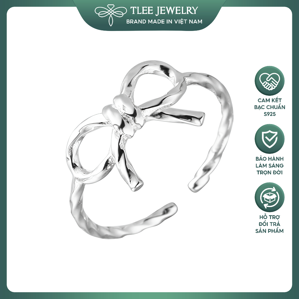 Nhẫn bạc nữ TLEE, nhẫn nơ trơn viền xoắn đeo ngón út xinh xắn TLEE JEWELRY