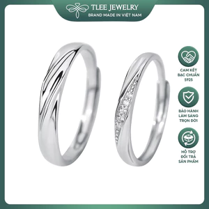 Nhẫn đôi bạc TLEE, nhẫn đôi sóng đá kết nối đính đá TLEE JEWELRY