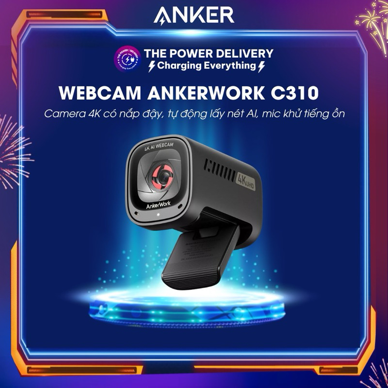 Webcam Anker A3367 AnkerWork C310 4K Camera, Tự động lấy nét AI, 12 ...