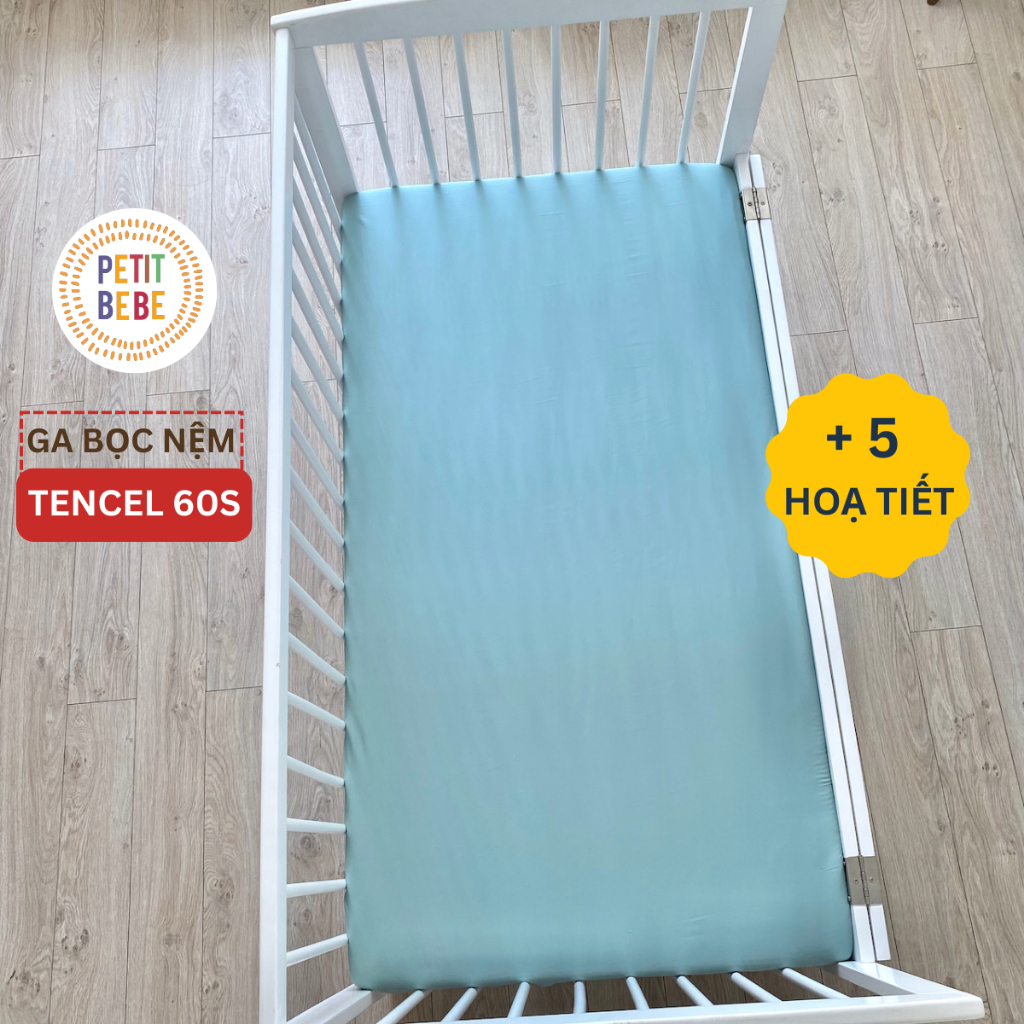 Ảnh Ga nệm cũi tencel 60s cho bé PETIT BEBE bo thun họa tiết và màu trơn 1