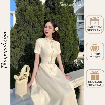 Váy Tiểu Thư Sang Chảnh Màu Kem Váy Nữ Tiểu Thư Dáng Dài
