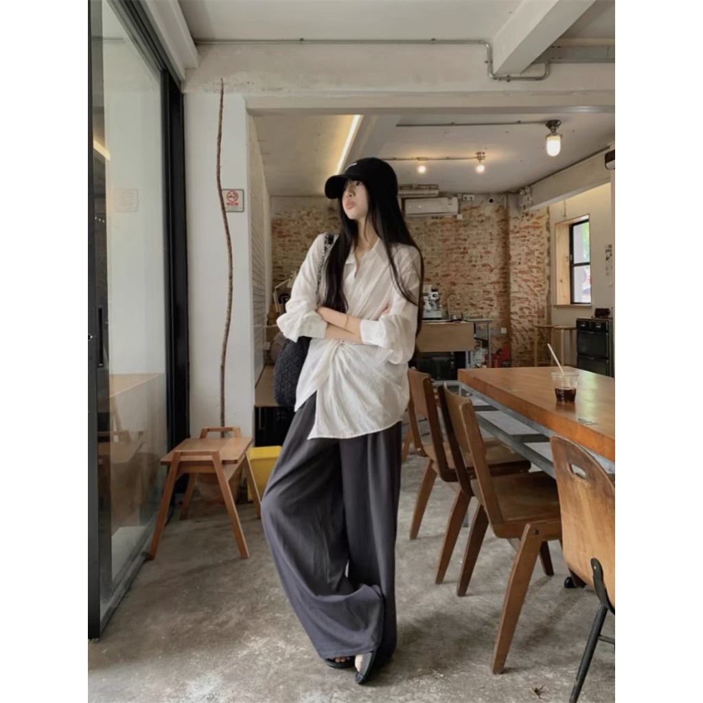 áo sơ mi nữ đũi dài tay dáng rộng thiết kế, áo sơ mi nữ thiết kế kiểu xoắn thanh lịch huyenstore.23 (A146)