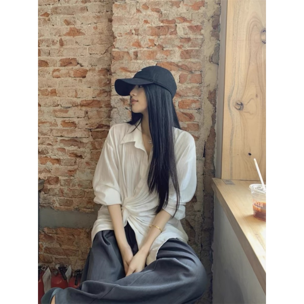 áo sơ mi nữ đũi dài tay dáng rộng thiết kế, áo sơ mi nữ thiết kế kiểu xoắn thanh lịch huyenstore.23 (A146)