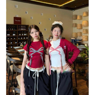 Áo croptop thun tăm kiểu thái đính nơ caro to trắng đen đỏ sang trọng VANISA CT076