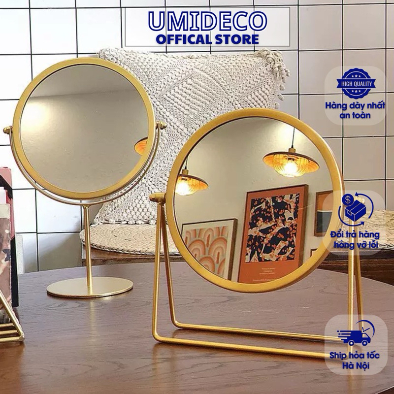 Gương Trang Điểm Kim Loại Mạ vàng Vintage Phong Cách Đơn Giản Để Bàn Makeup UMIDECO