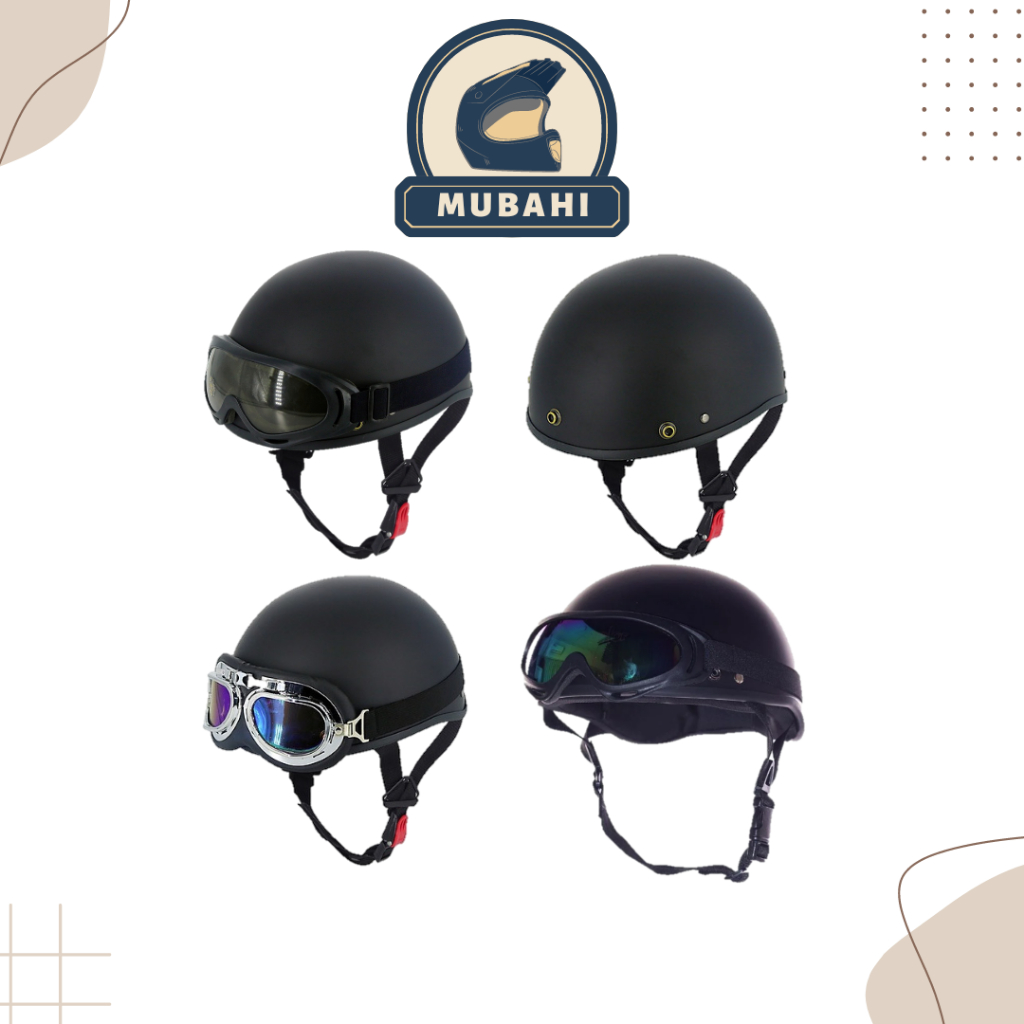 Mũ Bảo Hiểm Nửa Đầu Đen Trơn Gắn Kính Tự Chọn