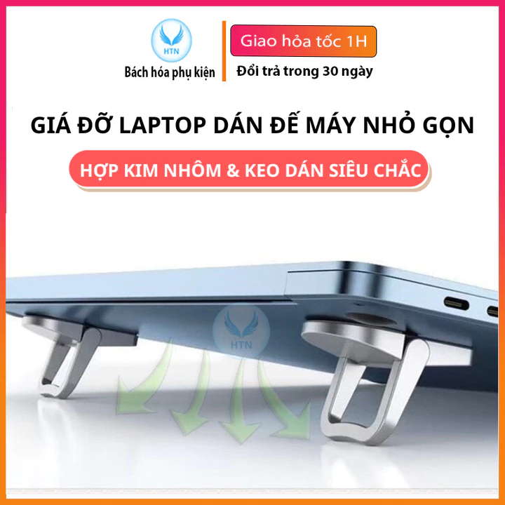 Kê laptop, đế tản nhiệt laptop nhôm, đế kê laptop gấp gọn dán trực tiếp đế máy mang đi tiện lợi