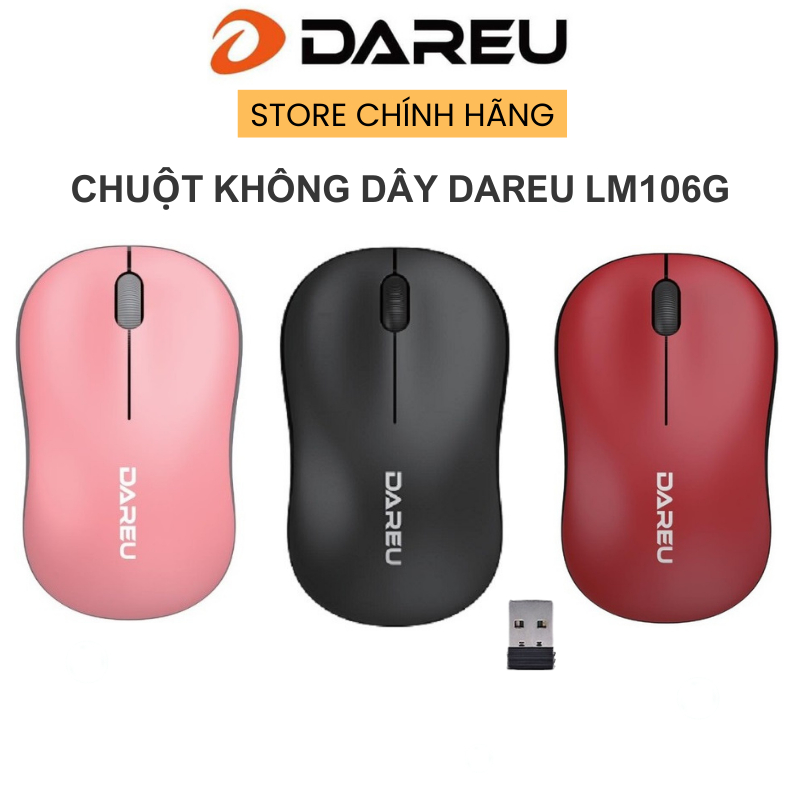 Chuột không dây Dareu LM106G Hồng / Xanh / Đen / Đỏ / Trắng - Kết nối xa 10m | BigBuy360 - bigbuy360.vn