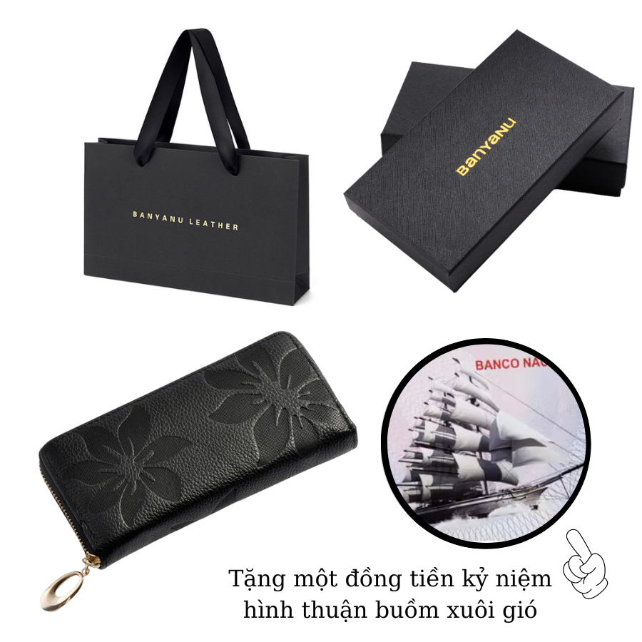 Ví Dài Nữ Da Bò Cầm Tay Dự Tiệc Bóp Nữ Chính Hãng BANYANU Cao Cấp Mẫu BCV-VN08 Có Hộp Làm Quà Tặng Sang Trọng Đủ Màu