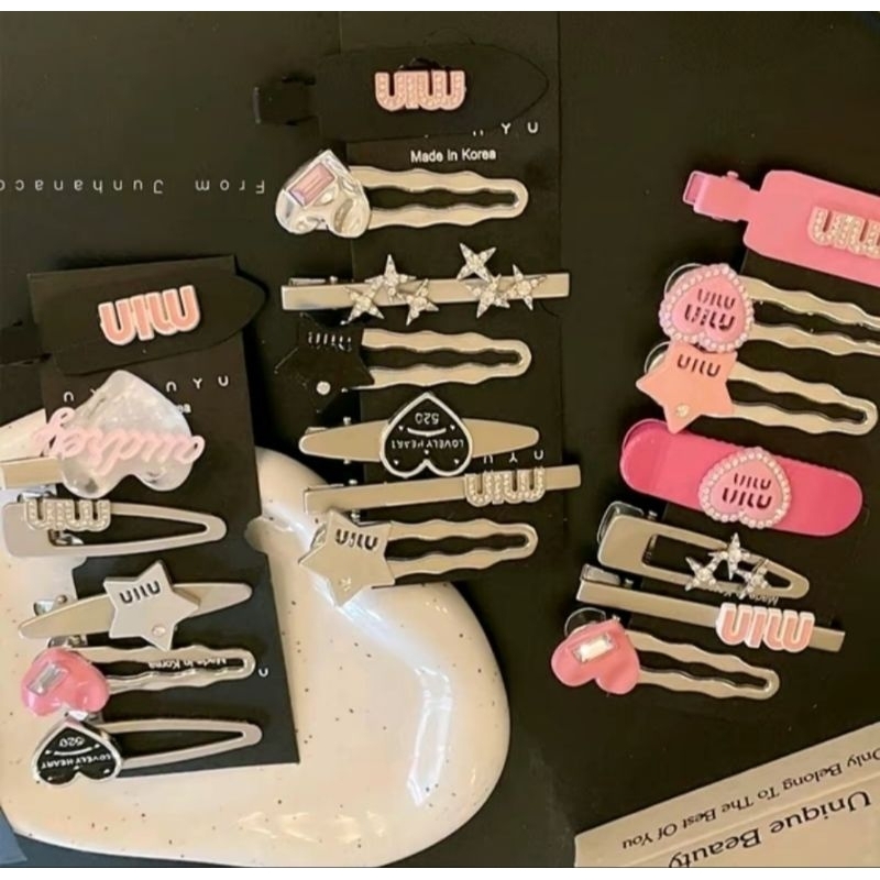 Set 7 kẹp mái Y2k ngẫu nhiên bằng kim loại sang chảnh