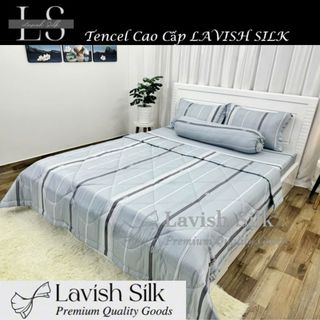 (Độc Quyền) Bộ Chăn Drap Lụa Tencel  Mát Lạnh Thiên Nhiên Chăn 2m2x2m  Sợi Microfiber LS LAVISH SILK