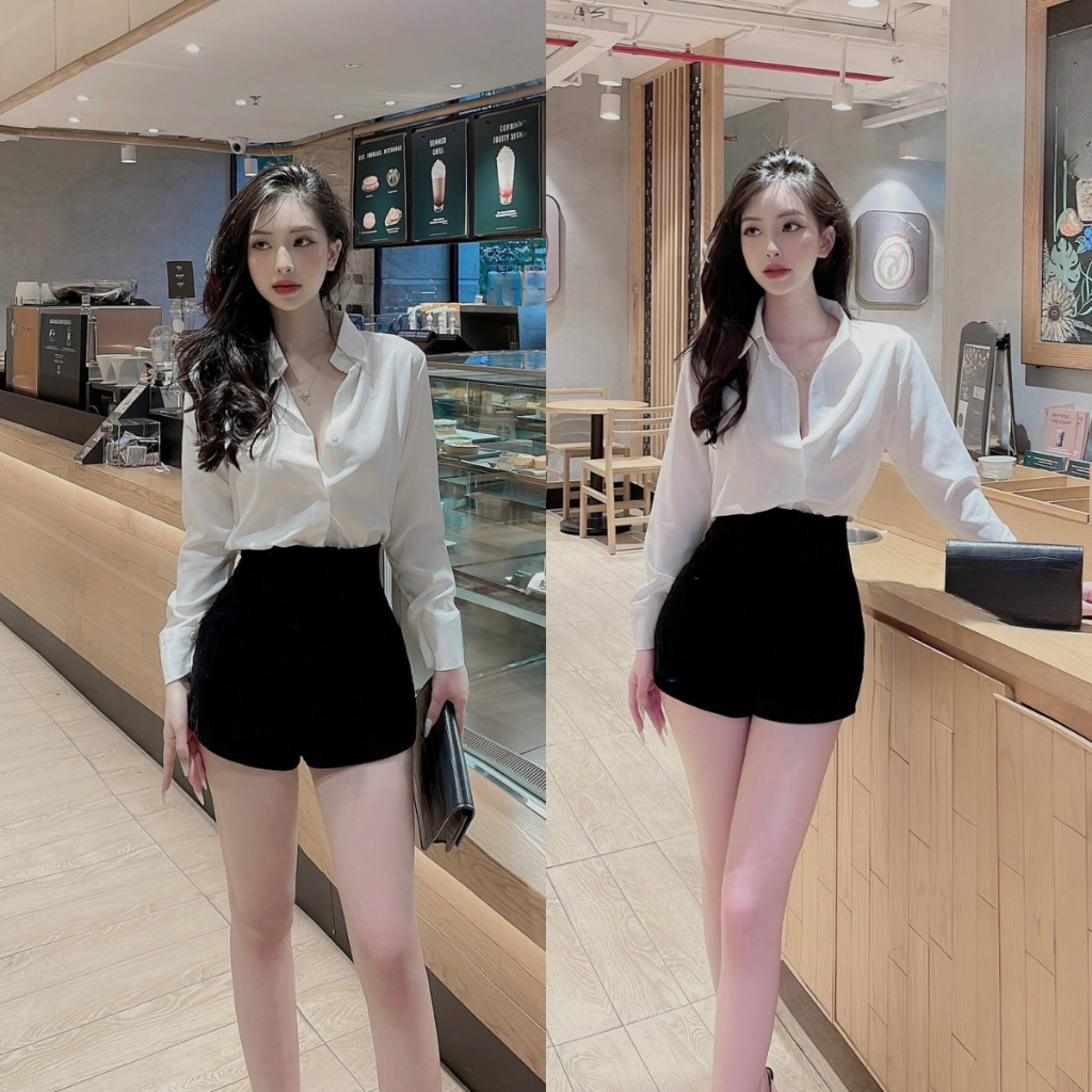 EMLY - Áo Sơ Mi Nữ Lụa Trắng Trơn Dài Tay, Áo Sơ Mi Công Sở Sơ Mi Dài Tay Nữ ( KHÔNG BỊ NHĂN )