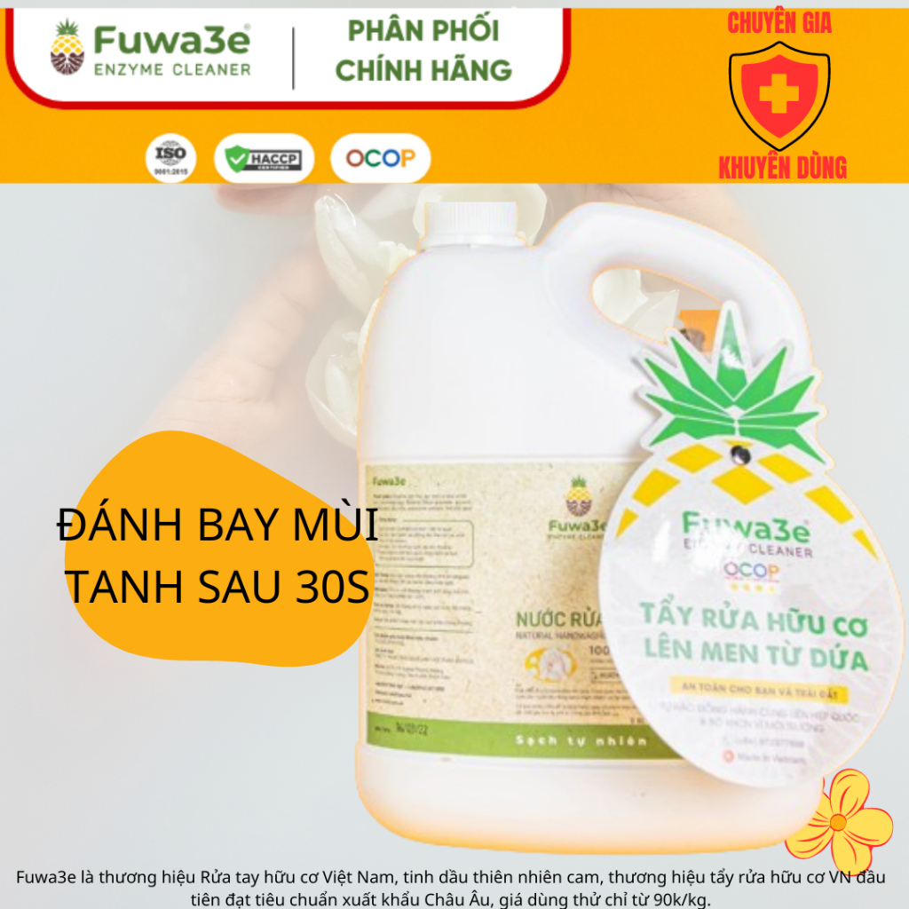SIÊU MỀM Nước rửa tay hữu cơ Fuwa3e mùi tinh dầu quýt từ chế phẩm Enzyme sinh học 1L hand wash