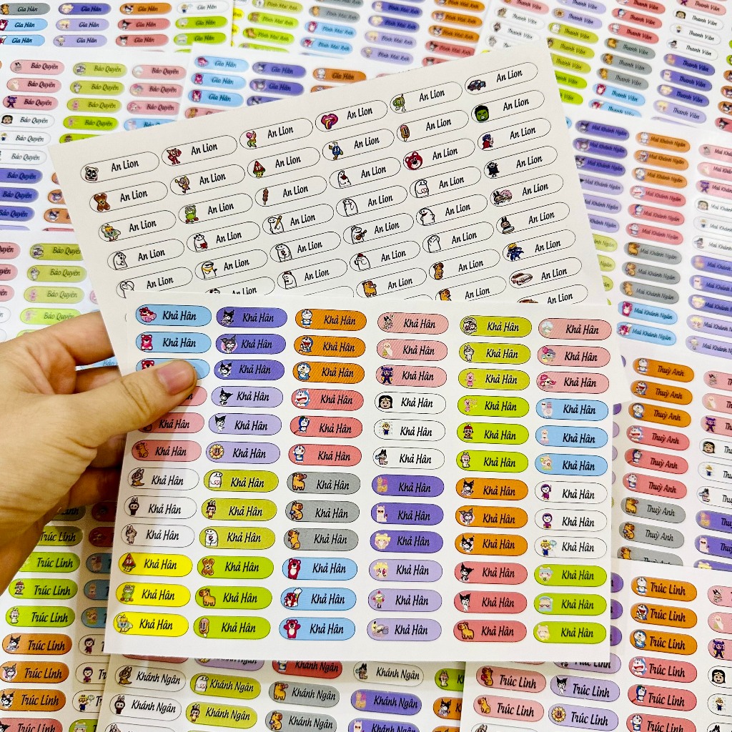 Sticker in tên bé theo yêu cầu dán dụng cụ đồ dùng học tập cho học sinh ...