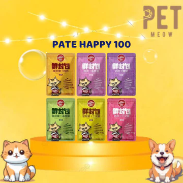 combo 12 gói pate cho mèo, pate mèo happy 100, pate happy 100 cho mèo