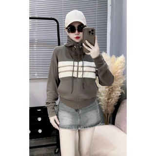 Áo Khoác Nỉ Nữ FORM VỪA Nón To Chống Nắng TỐT Phối 3 Viền Màu Ngang BASIC Cực ĐẸP