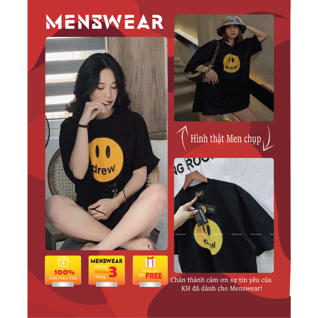 [MENSWEAR STORE - BEST QUALITY] ÁO THUN DREW MASCOT BLACK FORM RỘNG ...