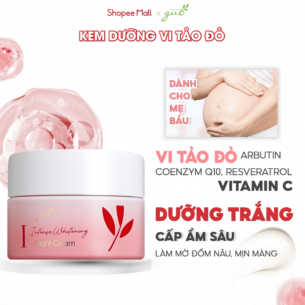 Ảnh Kem Dưỡng Trắng Da Mặt Cho Bà Bầu, dưỡng trắng an toàn, mờ thâm nám Vi Tảo Đỏ GUO 30g 2
