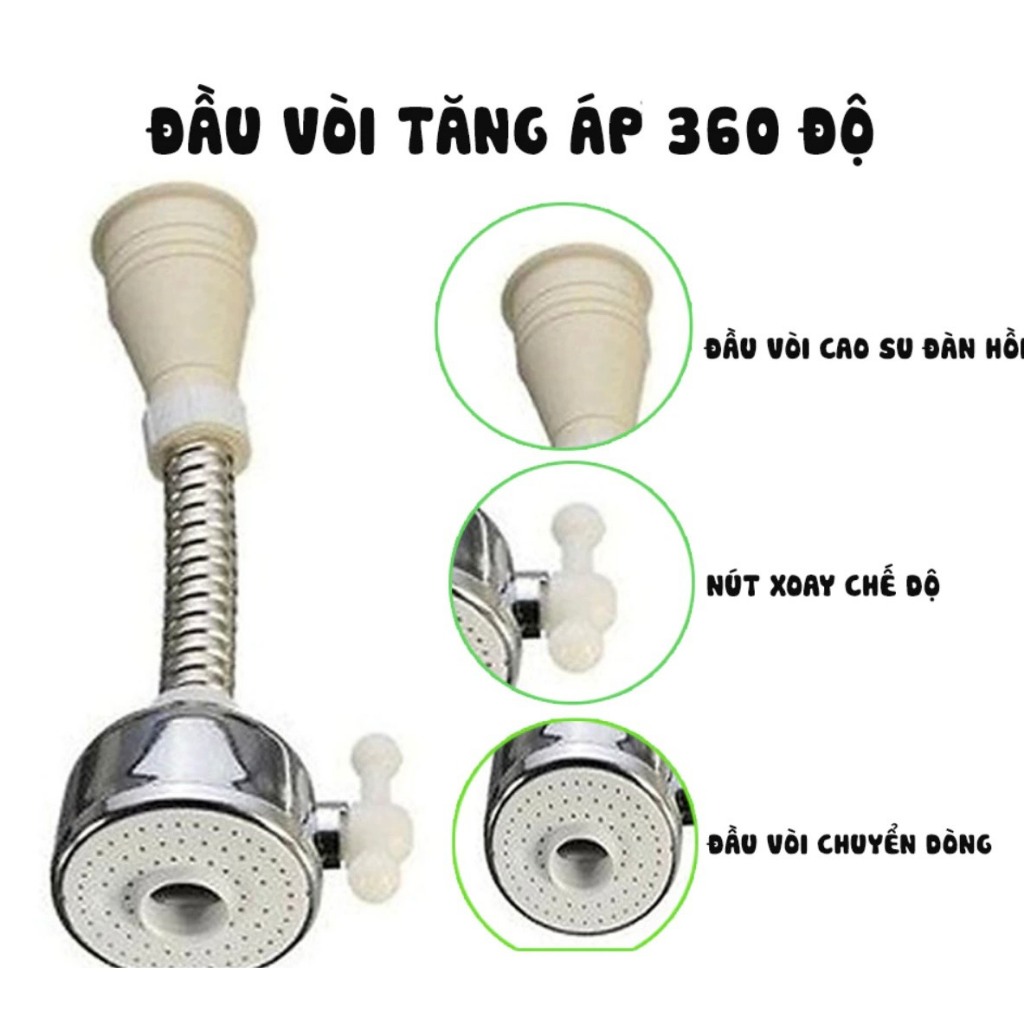 Đầu vòi rửa bát tăng áp chống bắn nước, có 2 chế độ nước xoay 360 độ Có Van thay đổi chế độ nước