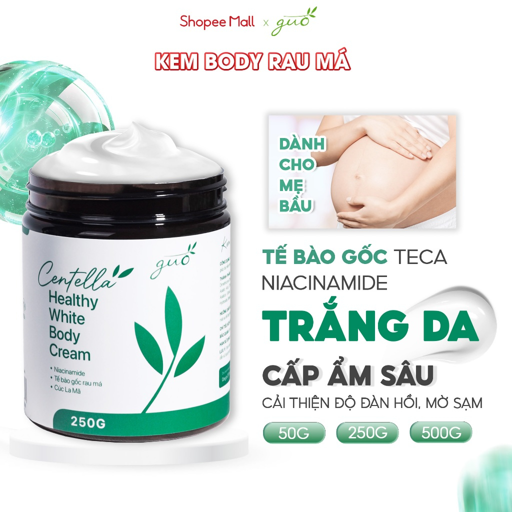 Ảnh Kem Body CHO BÀ BẦU Dưỡng Trắng Da, Nâng Tone Nhanh Thấm Chiết Xuất Rau Má GUO (250-500G) 2