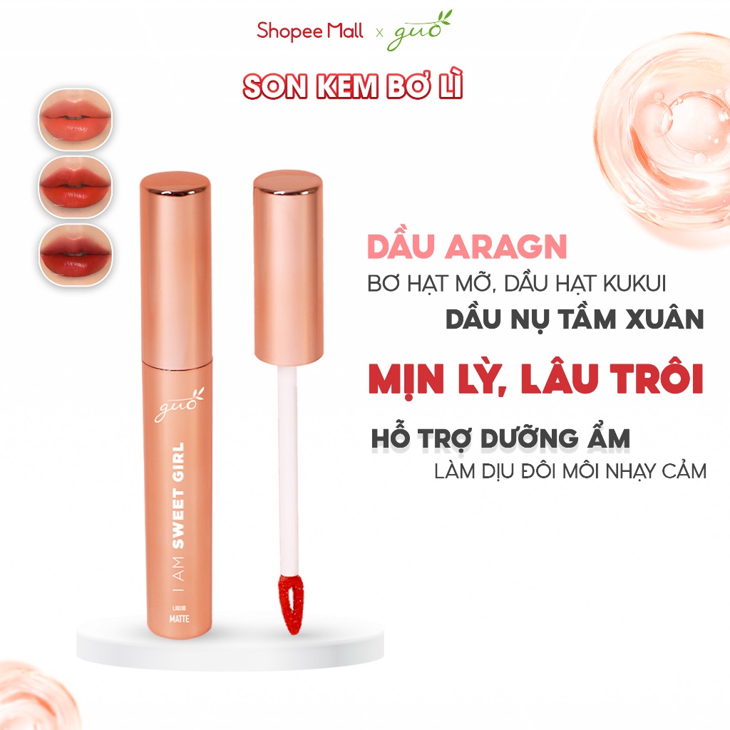 Ảnh Son Kem Bơ Lì Bền màu 8H, Làm Mờ Rãnh Môi GUO 5g 1