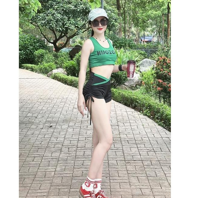 Bộ đùi thể thao tập gym, aerobic,đi bơi. Bộ tập chữ cạp chéo HIZOHIS chất thun mịn co giãn thoải mái