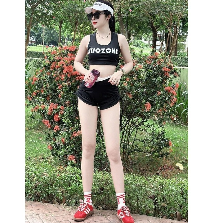 Bộ đùi thể thao tập gym, aerobic,đi bơi. Bộ tập chữ cạp chéo HIZOHIS chất thun mịn co giãn thoải mái