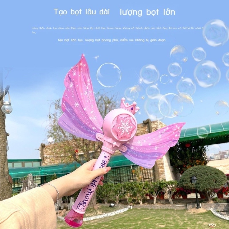 ( Tặng pin) Gậy Phép Thổi Bong Bóng Cầm Tay Có Nhạc Và Đèn Lightstick Công Chúa, Súng Bắn Bong Bóng Không Gian Xà Phòng