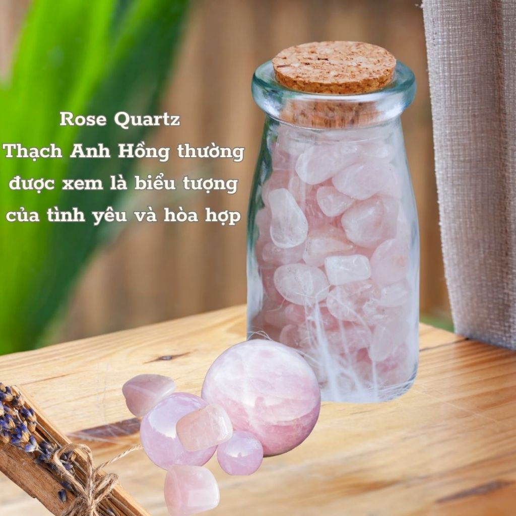 Thạch Anh Hồng- Hũ đá thanh tẩy Rose Quartz trang trí phong thủy biểu tượng của tình yêu và hòa hợp