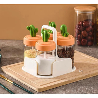 Set hũ gia vị kèm thìa có nắp hình cây xương rồng