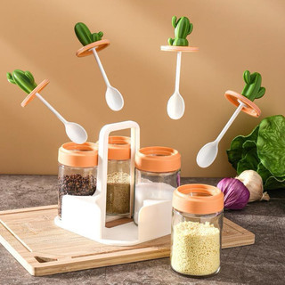 Set hũ gia vị kèm thìa có nắp hình cây xương rồng