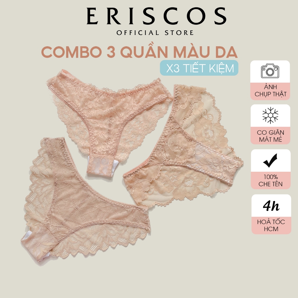 Combo 3 Quần Lót Ren Màu Da ( nu) Eriscos 3 Kiểu Dáng Khác Nhau Co Giãn Gợi Cảm Thiết Kế Độc Quyền Có Size Lớn