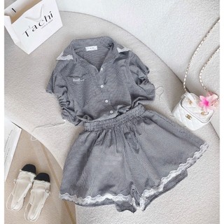 Set bộ đùi chất mango phối viền ren áo không tay cổ somi quần ống rộng phong cách năng động dễ thương
