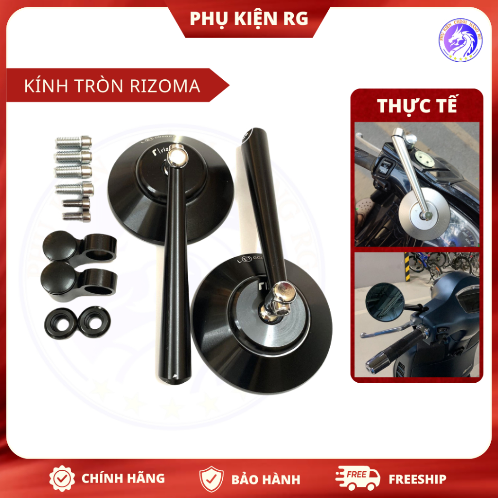 Kính chiếu hậu Rizoma tròn mặt kính chống chói, Gương Tròn Vespa Yamaha ...