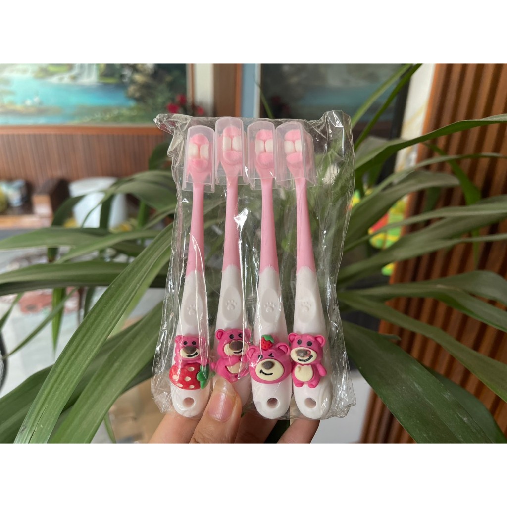 Sét 4 bàn chải đánh răng Nano 5Dcho bé từ 2-12 tuổi lông mềm nhiều hình thù đáng yêu